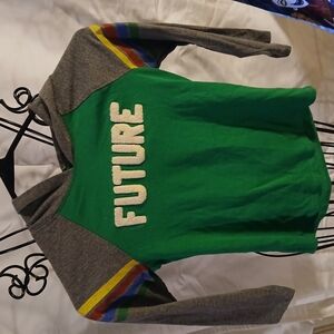 Green and Gray Kids Shirt with Rainbow Accents